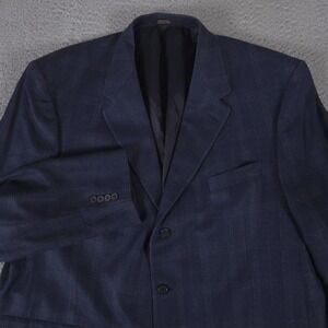 Hart Schaffner Marx Sport Coat Men 50 Long Navy Windowpane Gold Trumpeter Blazer